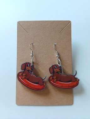 Fashion Jewelry Red Dachshund Float Earrings